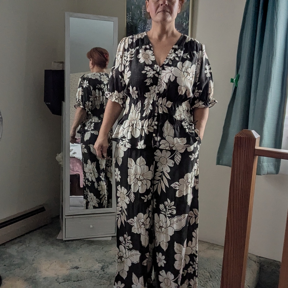Torrid Black and White Floral Jumpsuit